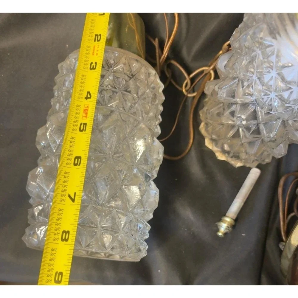 Vintage Double Pendant Ceiling Light Brass Plated Daisy Button Glass Hanging Fix